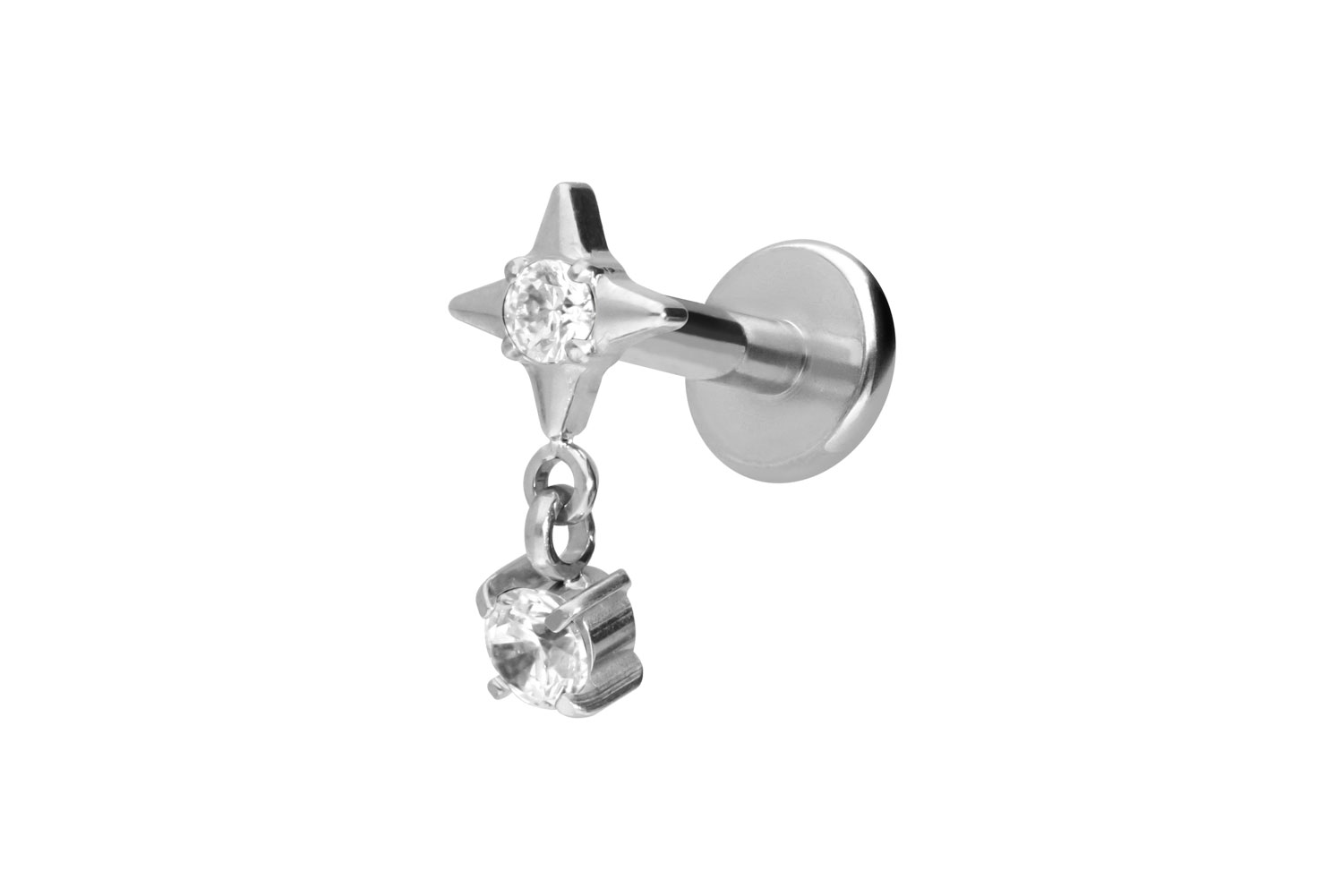 Titan Labret Piercing mit Innengewinde STERN + KRISTALL